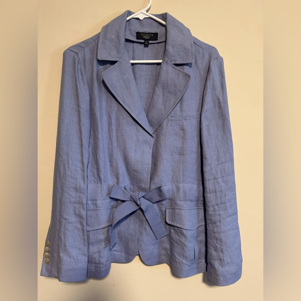 2/$20 Adorable Lt blue linen Talbots jacket with grosgrain ribbon